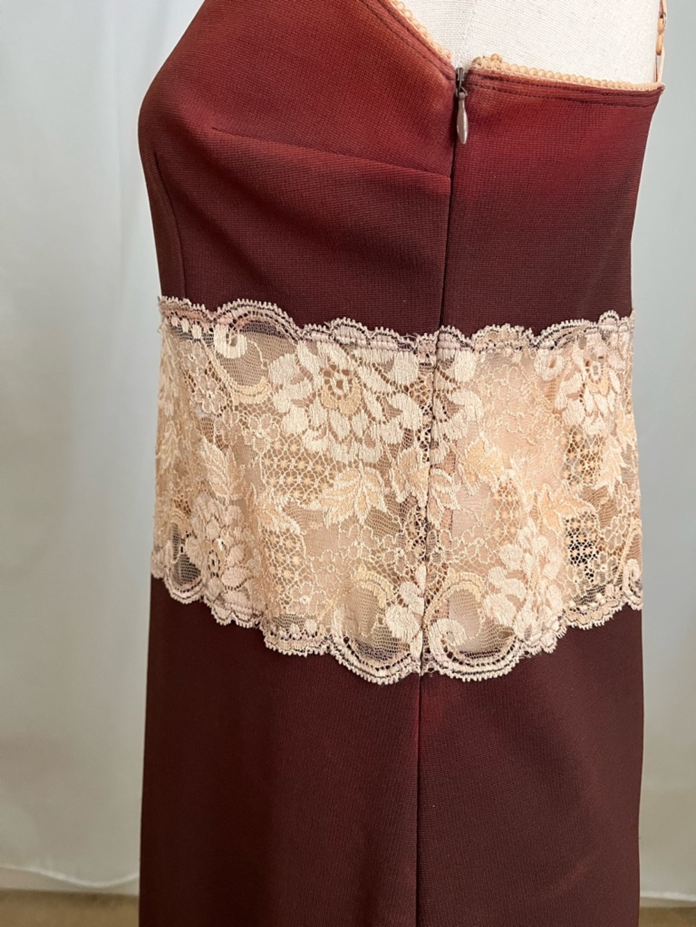 Vintage 90s D&G - Brown Slip Dress with Tan Lace Trim - 46 IT / U.S. 10 - Picture 8 of 16